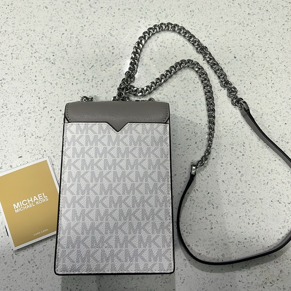 NWOT Michael Kors Women's Gray White Signature Chain Strap Crossbody Purse Bag - Picture 5 of 8